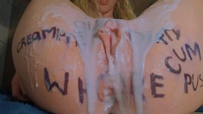 Blonde Babe Drenched in Cum and Gets Off