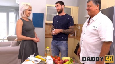 Hot Kitchen Encounter: Daddy Tastes Stepson's GF