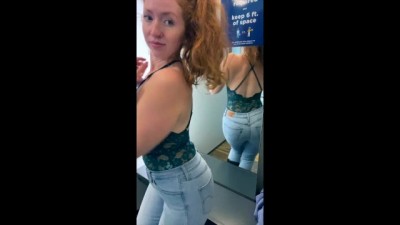Horny Redhead MILF Solo Masturbates in old Navy Dressing Room