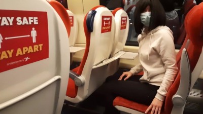 Public Dick Flash in the Train. Stranger Horny Girl Jerk me off and Suck my Cock! Real Public