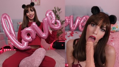 Valentine's Day JOI - Huge Dildo Sucking with Facial! Amateur Sweet Bunny