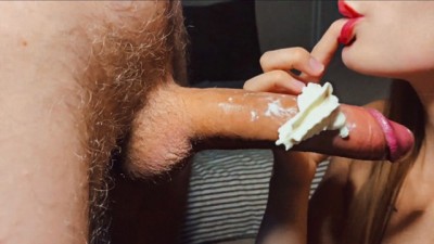 Huge Dick in Whipped Cream Blowjob