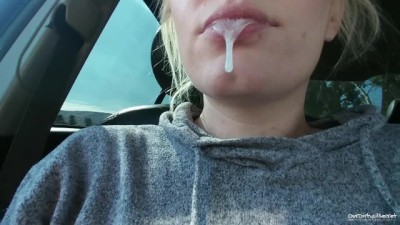 Blond girl in car with blowjob On Public Road