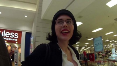 Horny Couple Cum on Face Walk in Public Mall