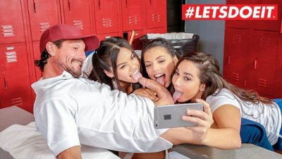 LETSDOEIT - College Slutty Sisters Cum On Coach's Huge Cock
