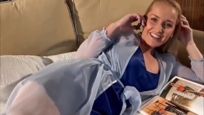 Sexy stepmother who talks to her husband on the phone can't say anything to her son