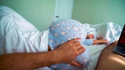 Curvy Step sister wakes up and helps Step brother cum while he watches Porn / Creampie - Jenny Lux