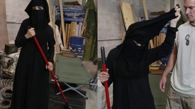 Muslim Woman Sweeping Floor Gets Noticed By Horny American Soldier